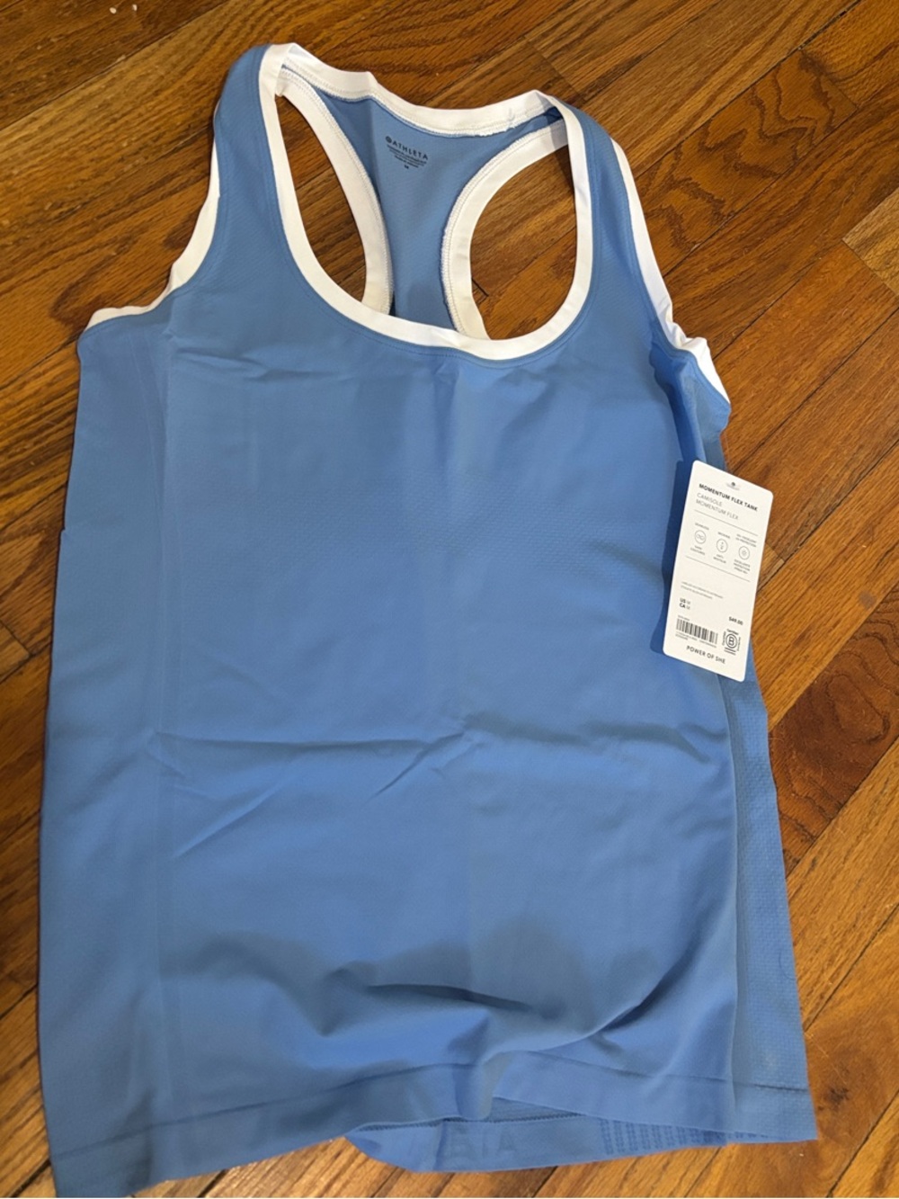Athleta Sky Blue Racerback Momentum Flex Tank with White Trim